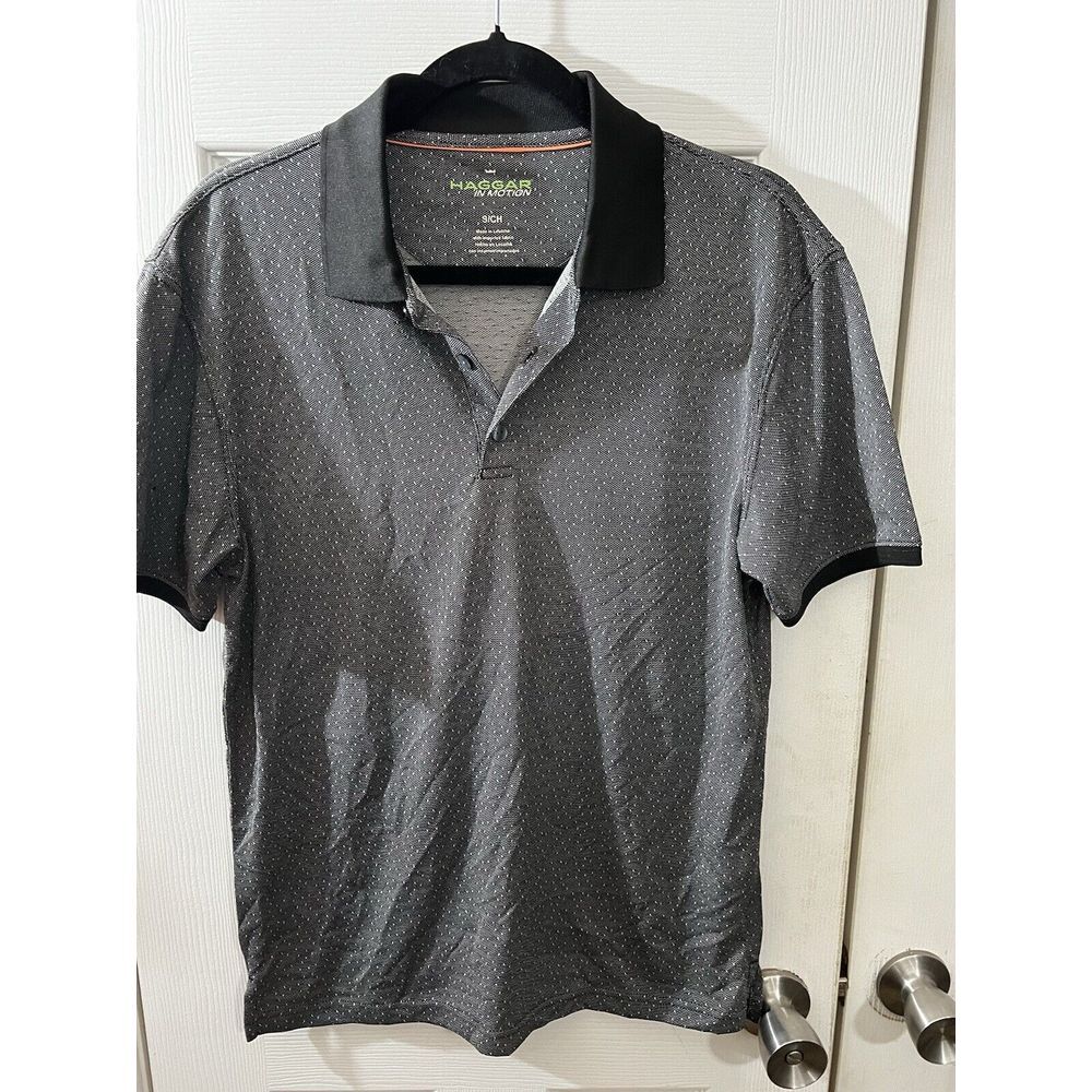Haggar In Motion Polo Shirt Grey Short Sleeve Golf Men's Size Small‎